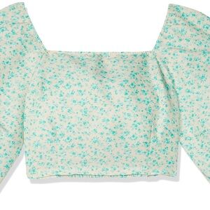 Levi's Green Smocked Puff Sleeve Crop Top